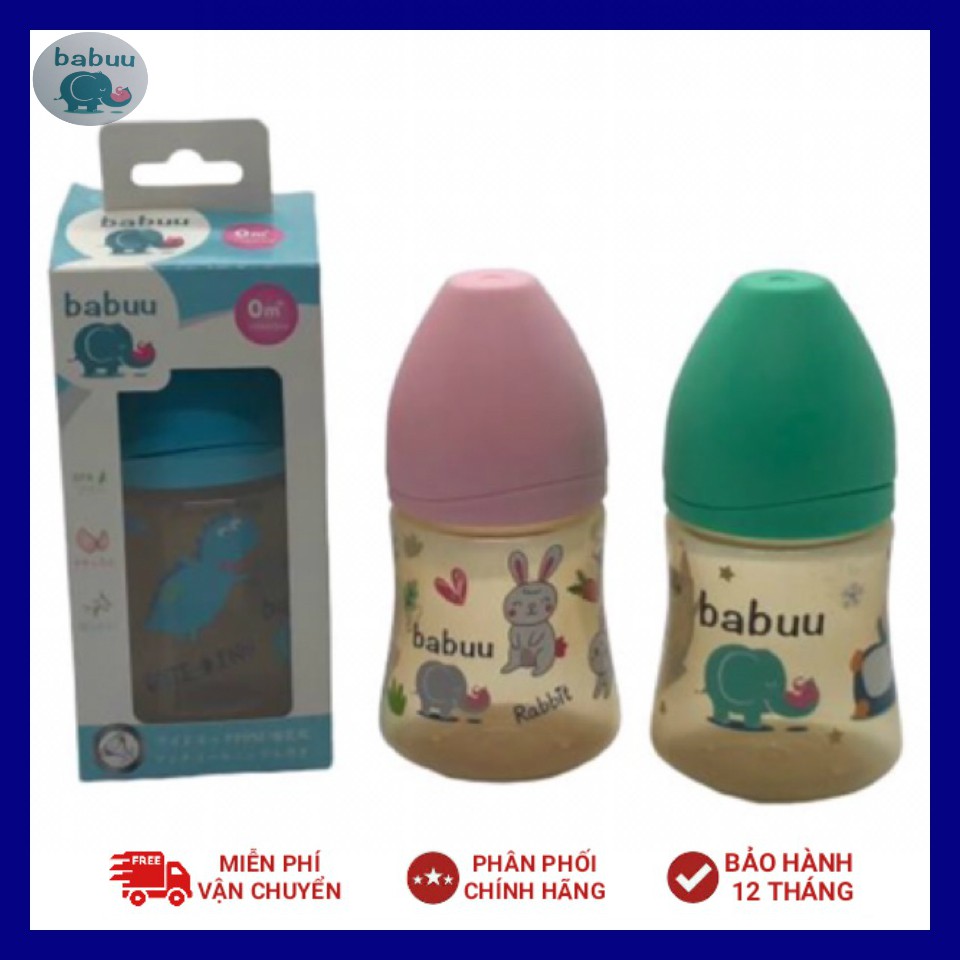 (Tặng kèm 1 núm ti - Hỗ trợ chọn núm ti)Bình sữa nắp sóng Babuu Baby Nhật bản nhựa PPSU không chứa BPA 90ml,160ml,240ml