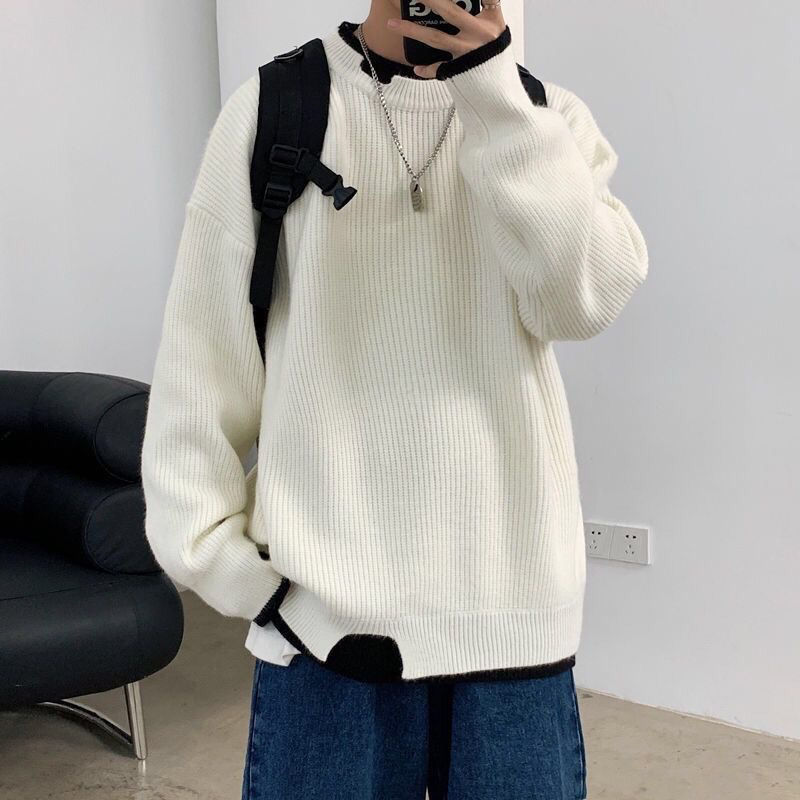 Áo sweater giả hai mảnh dáng rộng dày dặn phong cách Hàn Quốc cá tính dành cho nam