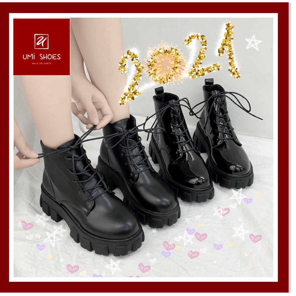 💓 Bốt ulzzang nữ cổ lửng mới da bóng/da lì đơn giản cá tính màu đen năng động đi chơi hot trend xinh đẹp đế cao ღ 𝒮𝐻❁