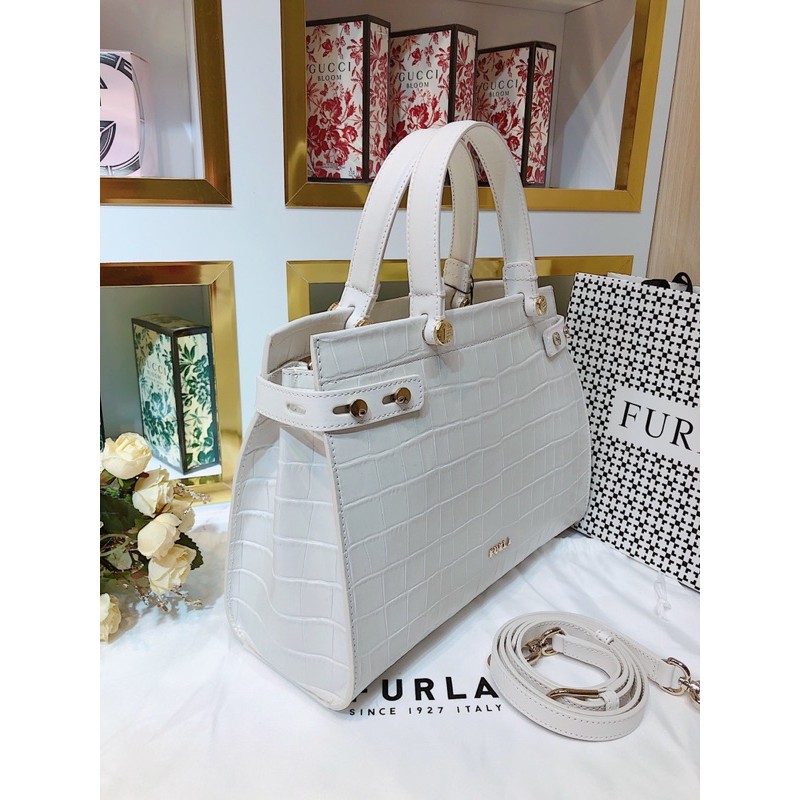 Túi Furla lady crocs nâu sậm - cam đất - trắng size M siêu đẹp - hàng Ý chính hãng Made In Italy