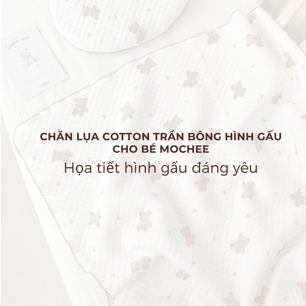Chăn lụa cotton Mochee hình gấu cho bé họa tiết mềm mại - Monnie Kids