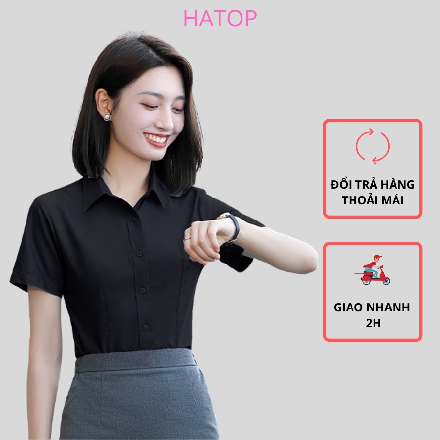 Áo sơ mi nữ tay ngắn HATOP cao cấp vải cotton loại 1 màu đen ASND214