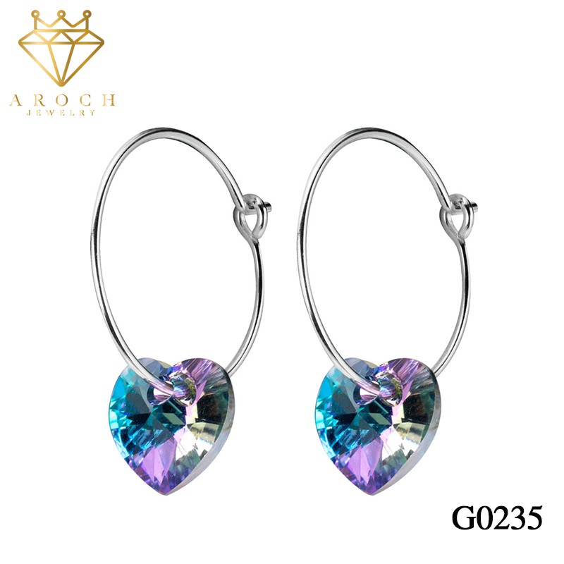 Khuyên tai bạc Ý s925 vòng trái tim đa sắc G0235 - AROCH Jewelry