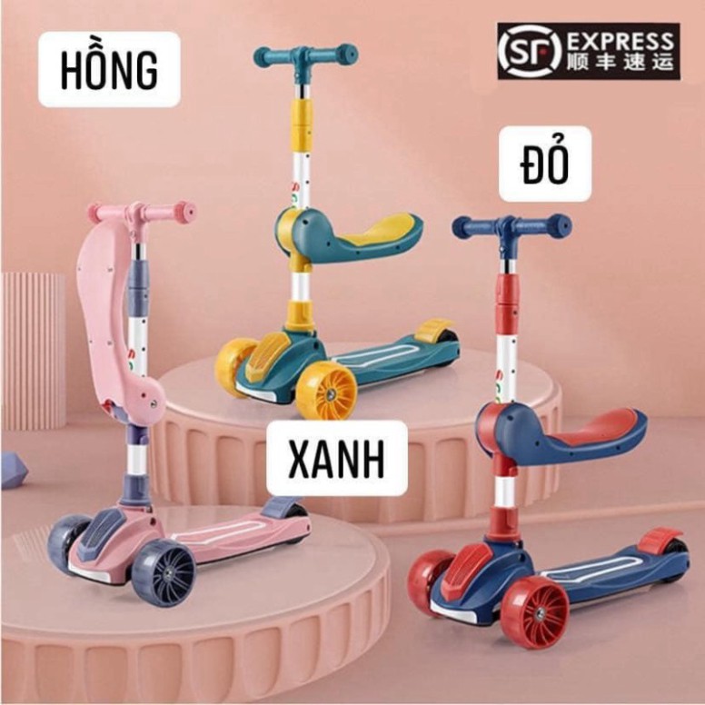 XE TRƯỢT SCOTTER KIÊM XE CHÒI CHÂN PHÁT NHẠC CÓ GHẾ NGỒI CHO BÉ MÃ 881  - Shop Lộc Hoa !
