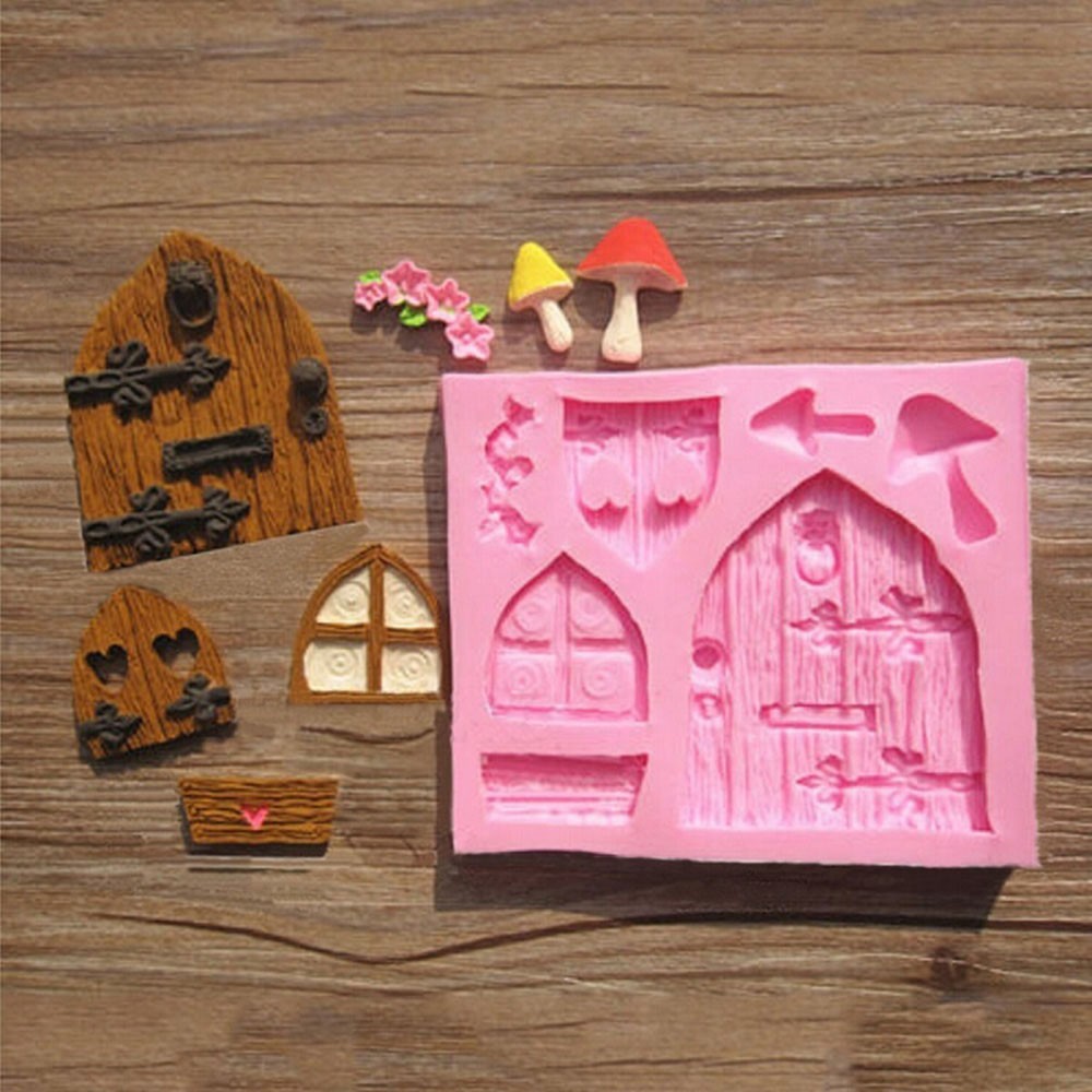 EPOCH Tools Cake Mold Top 3D Mold Wooden Decorating Baking Mould Kitchen Supplies House Cartoon Fairy House Door/Multicolor