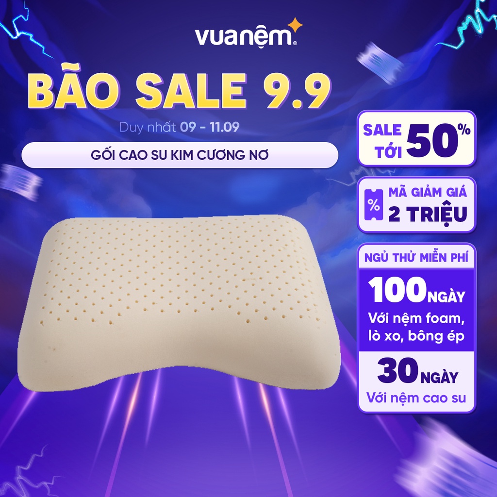 Gối cao su thiên nhiên 100% Kim Cương Nơ 40x55cm đàn hồi cao, nâng đỡ vai gáy, giúp ngủ sâu phân phối bởi Vua Nệm