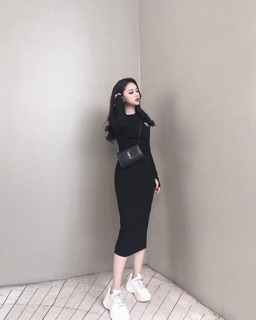 Váy body thun gân tay dài