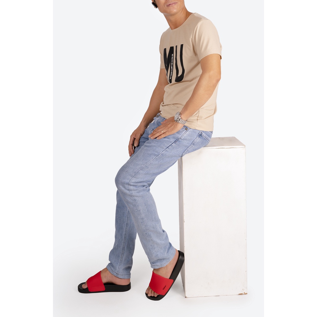 Dép nam nữ quai ngang slipper Pathon quai PVC và đế PU đen quai đỏ Mẫu SD26