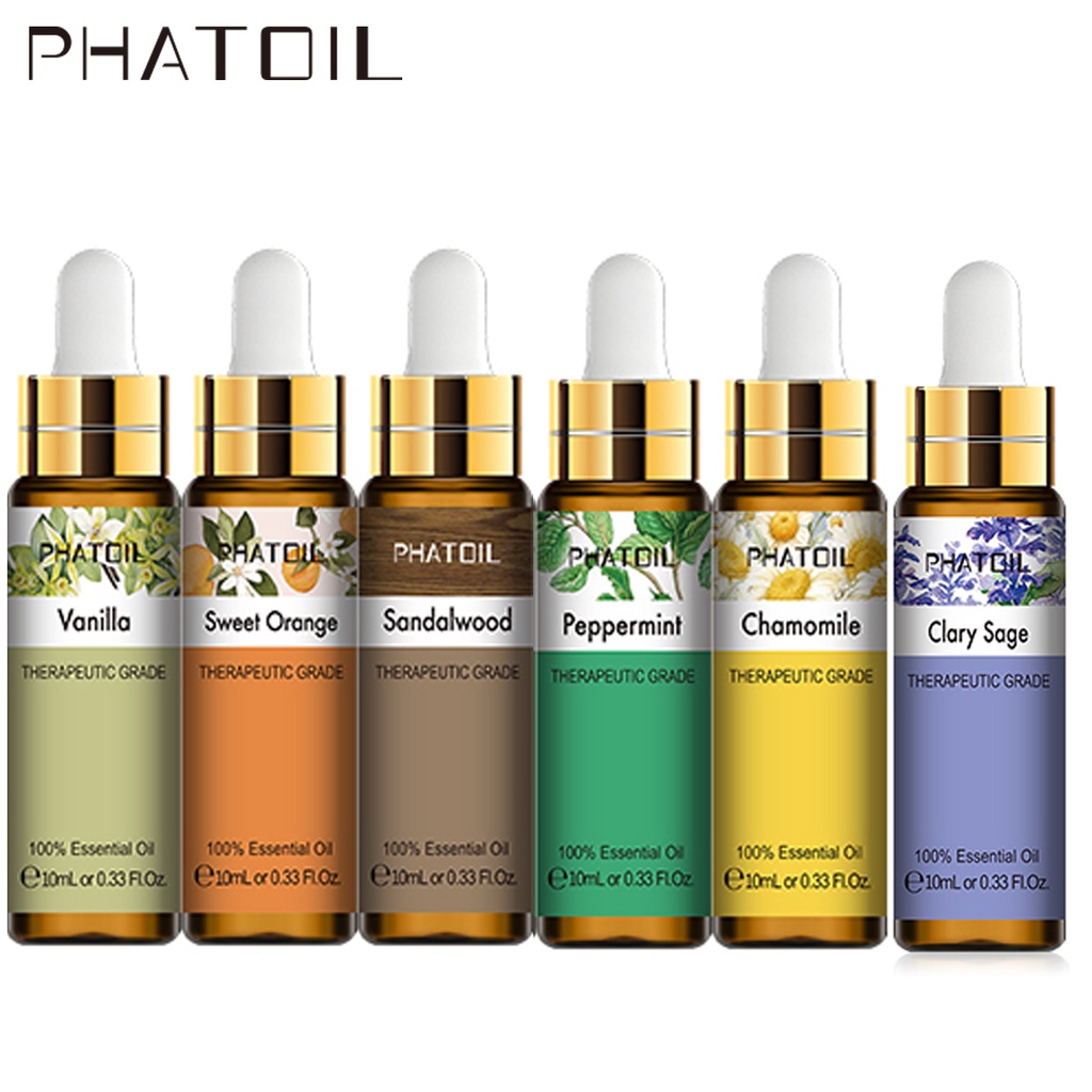 Tinh dầu PHATOIL hương hoa hồng/ vani/ gỗ đàn hương làm mát không khí với đầu nhỏ giọt 10ml