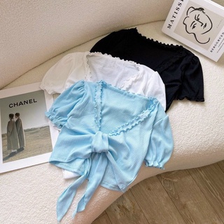 Áo Croptop Cột Nơ Viền Bèo
