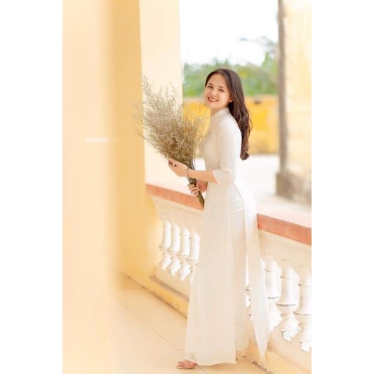 Áo Dài Trắng Học Sinh 4 Tà Truyền Thống Lụa Chifong.