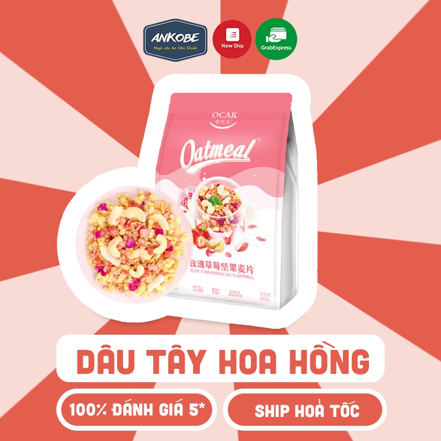Ngũ cốc Ocak vị dâu tây hoa hồng 400gram ít đường dùng ăn sáng hỗ trợ giảm cân Calbee Ankobe
