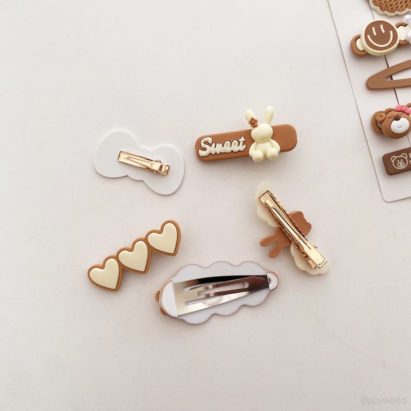 Set 5 Kẹp Tóc Hình Gấu Hoạt Hình Màu Trà Sữa Phong Cách Hàn Quốc Dễ Phối Đồ Cho Bé Gái