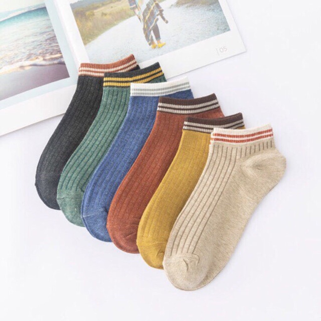 Tất vớ nữ ngắn cổ sọc gân vintage nhiều màu