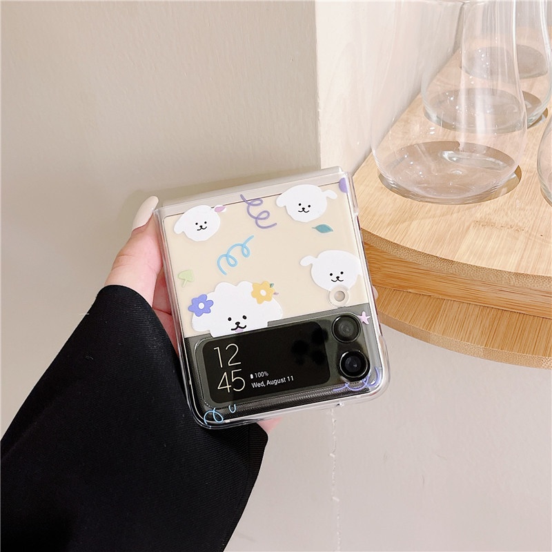 Ốp Điện Thoại PC Cứng Trong Suốt Hình Gấu/Cún Dễ Thương Cho Samsung Galaxy Z Flip 3 Z Flip3 ZFlip3