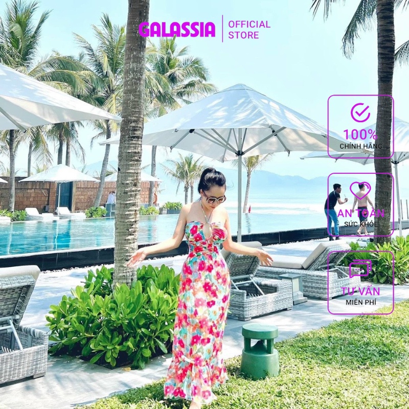 Bikini 1 mảnh đồ bơi nữ liền thân  kín đáo hoa nhí chân váy bồng bềnh đi du lịch GALASSIA