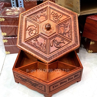 Khay đựng mứt tết Phúc Lộc Thọ bằng gỗ Hương khắc laze chữ -- size lớn - hộp đựng bánh kẹo ngày tết