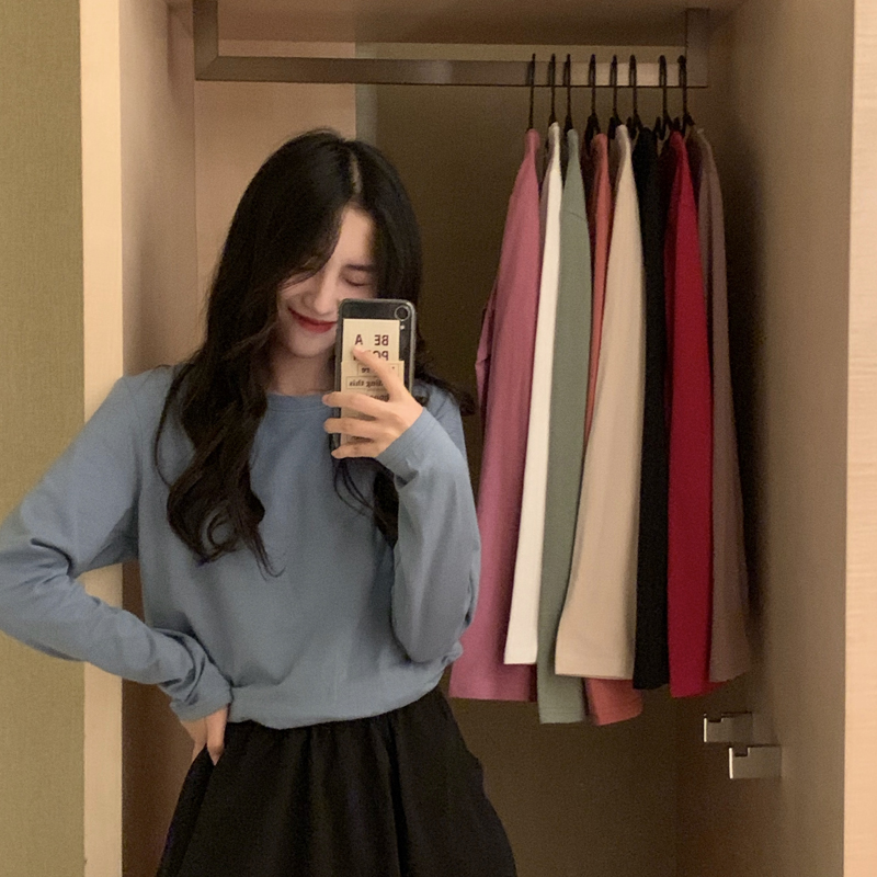 NRVP Áo thun mỏng màu trơn tay dài thời trang cho nữ đơn giản