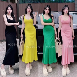 Váy hai dây maxi, váy dáng dài thiết kế đuôi váy xòe nhẹ điệu đà, chuẩn hàng Nhung Đặng