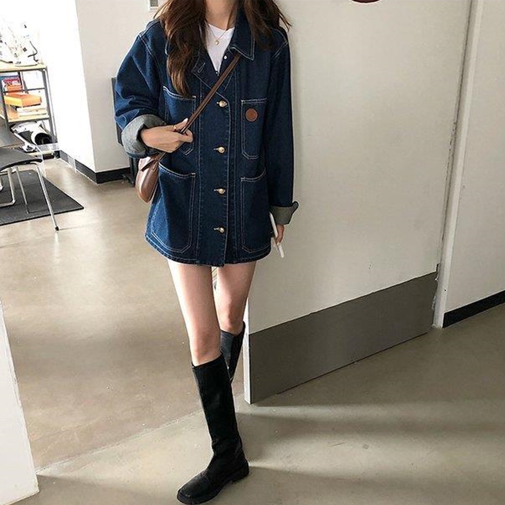 IMAODOU Áo Khoác Jean Nữ Tay Dài Cá Tính Sành Điệu