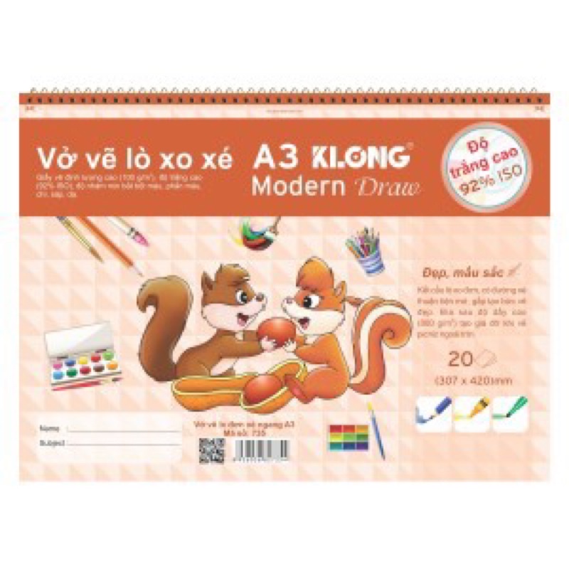 ( SHIP HOA TOC)Vở vẽ lò xo xé A3 KLONG MODERN DRAW 2021 MS735