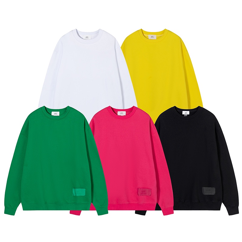 Ami Áo sweater Lông Cừu Cổ Tròn Thiết Kế Nhãn Dán Nhỏ Nhiều Màu Sắc Bắt Mắt Xu Hướng Thời Trang