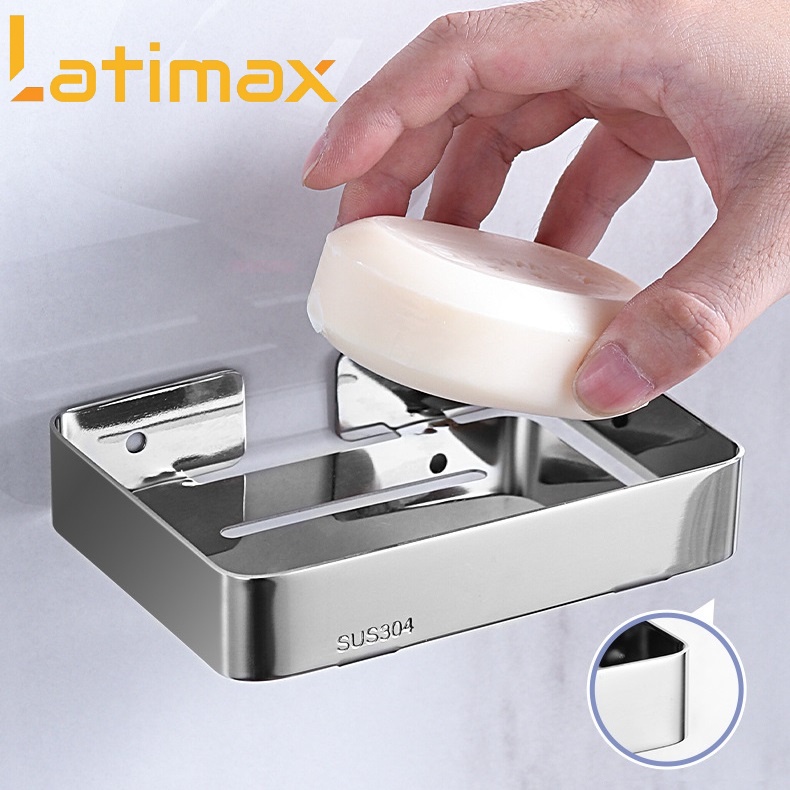 Kệ để Xà bông, xà phòng tắm Inox 304 khung Chữ Nhật Latimax KXB02 tặng kèm Keo dán tường chuyên dụng siêu dính