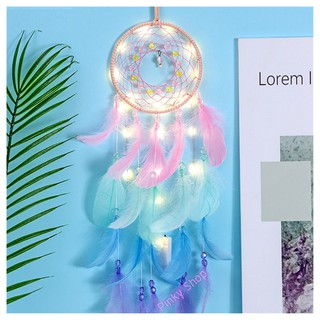 Dreamcatcher treo tường lớn [Hàng y hình], có đèn led, màu pastel, decor trang trí nhà ngọt ngào Pinky Shop mã DRCD11