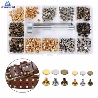 DF 240Pcs/Set Leather Rivets Double Cap Rivet DIY Leather Bag Belts Metal Studs with Fixing Tools