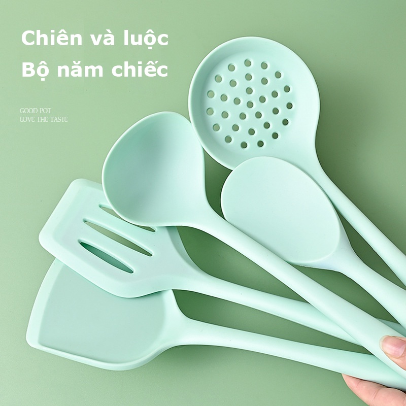┅✗❀Bộ dụng cụ nhà bếp silicone thìa chiên năm cái ăn cơm chảo chống dính súp