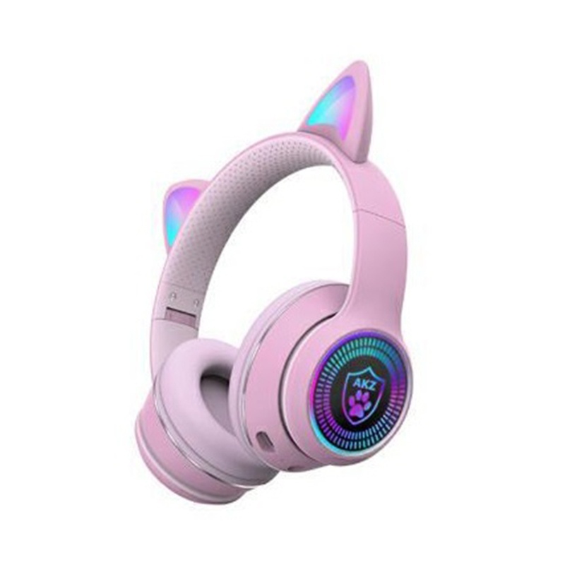 Tai Nghe Chụp Tai Không Dây Có Đèn LED Hình Tai Mèo Thoáng Khí Hỗ Trợ Chơi Game Thể Thao RGB