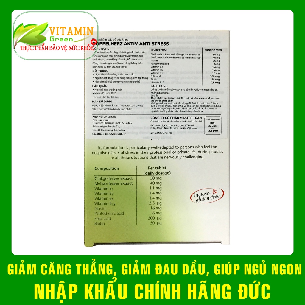 Doppelherz Anti Stress giúp giảm căng thẳng, mệt mỏi, giúp ngủ ngon, ngủ sâu giấc | NHẬP KHẨU CHÍNH HÃNG ĐỨC