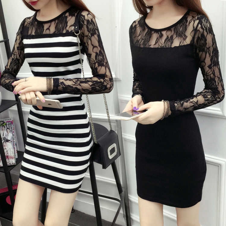 Đầm Tay Dài Cổ Tròn Phối Ren Dáng Ôm Thời Trang Xuân Thu Cho Nữ | BigBuy360 - bigbuy360.vn