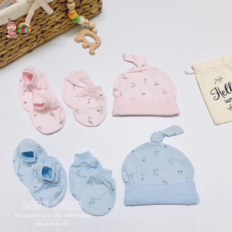 Miomio - Phụ kiện sơ sinh mũ, bao tay chân cotton mỏng, mềm mát cho bé