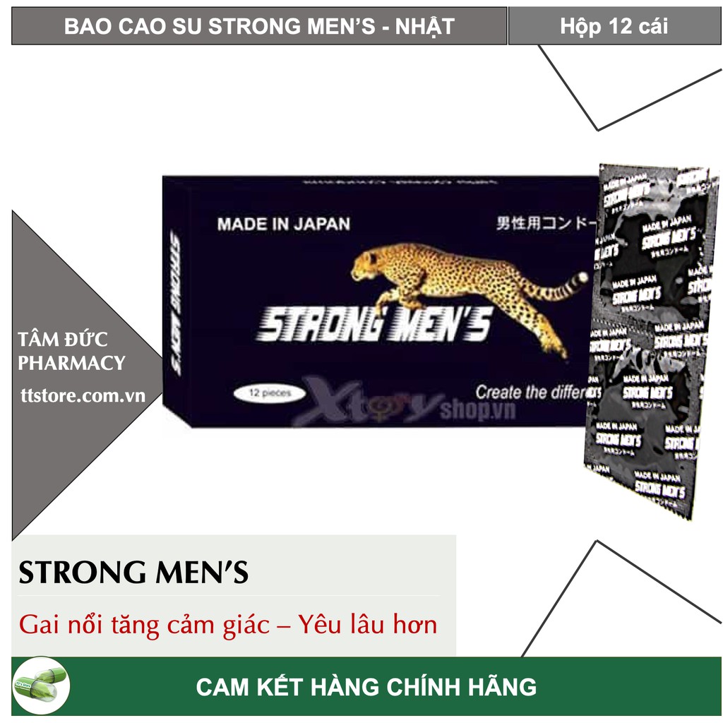 Bao Cao Su STRONG MEN'S - Nhật Bản [Hộp 12 cái] - BCS có gân, kéo dài [strong men / strongmen's]
