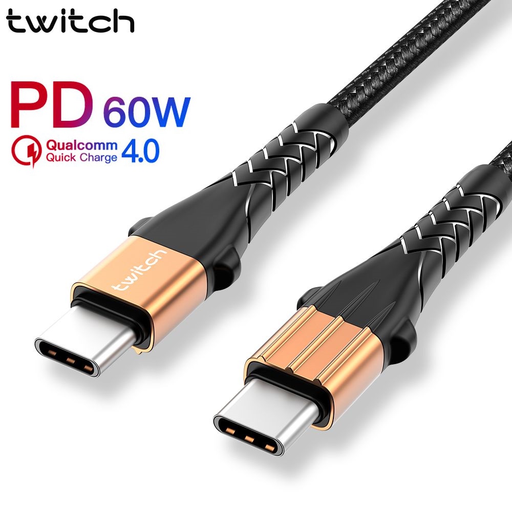 Cáp sạc Twitch cổng USB Type C dành cho Xiaomi Mi 8 9 60w Pd Qc 4.0 chiều dài 0.5m / 1m / 2m tùy chọn