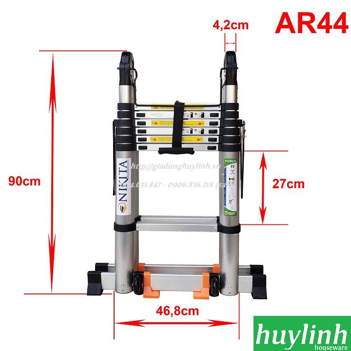 Freeship Thang nhôm rút đôi chữ A Nikita AR44 - 4.4 mét - Có bánh xe - Tải trọng 350kg