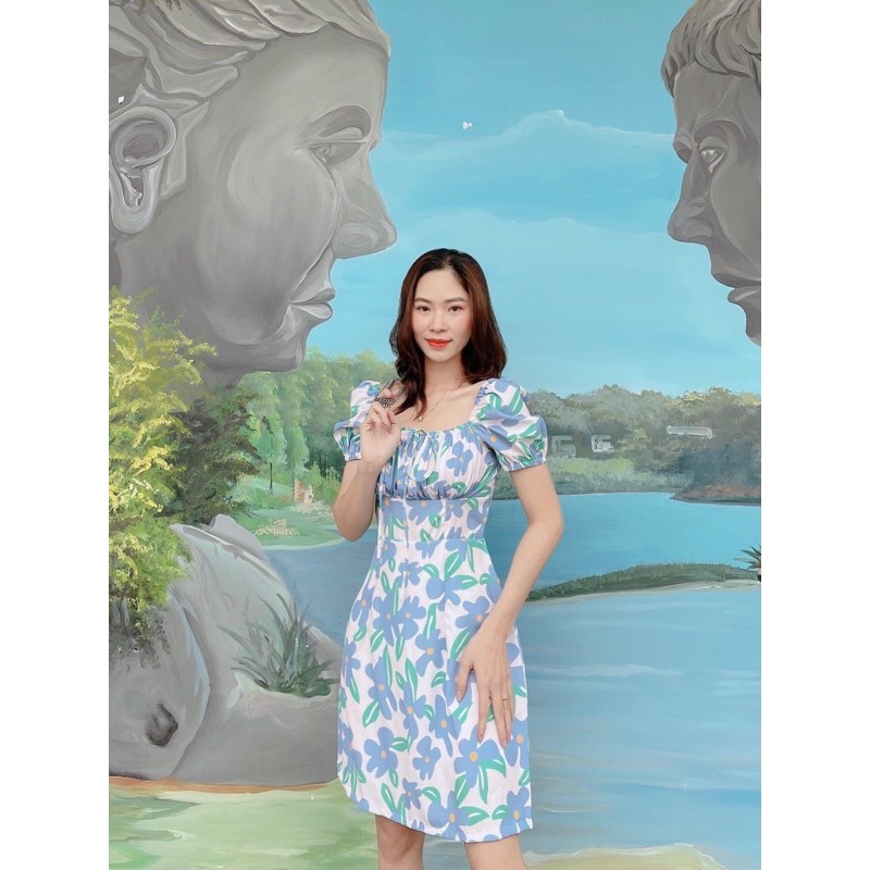 đầm hoa nhún ngực