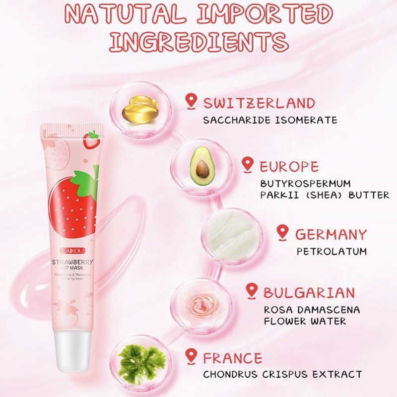 Mặt Nạ Ngủ Môi LAIKOU STRAWBERRY LIP MASK Dâu Tây Chống Lão Hoá Tri Thâm Môi Dưỡng Môi Hồng Tự Nhiên Căng Mọng Mask Môi