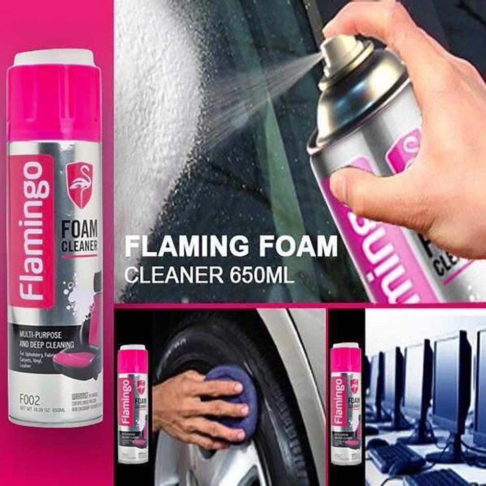 Bình xịt tẩy đa năng dạng bọt vệ sinh nội thất ô tô, gia đình chính hãng Flamingo F002 650ml