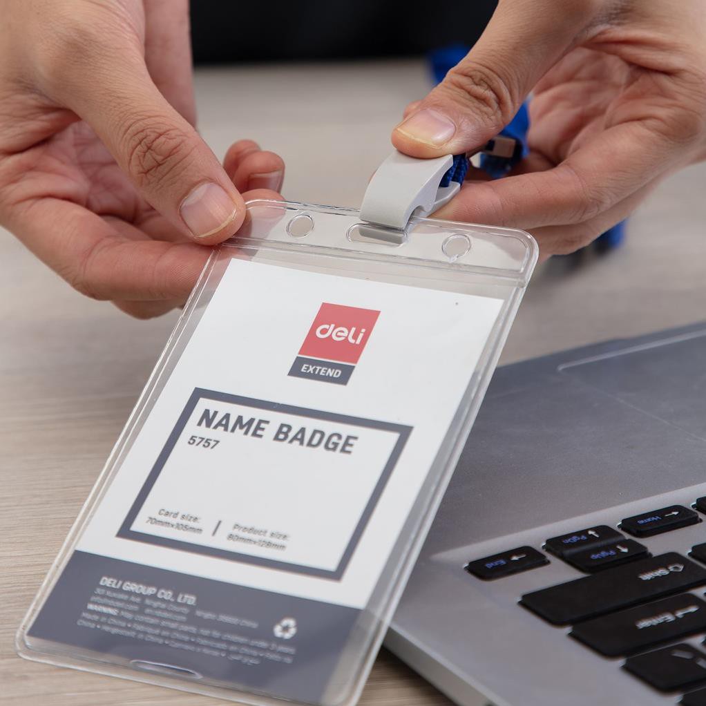 2 bộ Bảng tên cao cấp kèm dây đeo xanh dương 68 × 95mm Deli E5757