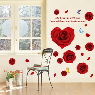 Decal dán tường hoa hồng đỏ trái tim