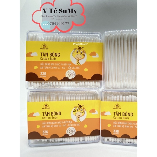 Tăm Bông Kotton Cari For Kid đầu nhỏ HỘP CHỮ NHẬT 336 Que Bông Bạch Tuyết ( Nhãn mới của 330 que Merigo ) - Bông rấy tai