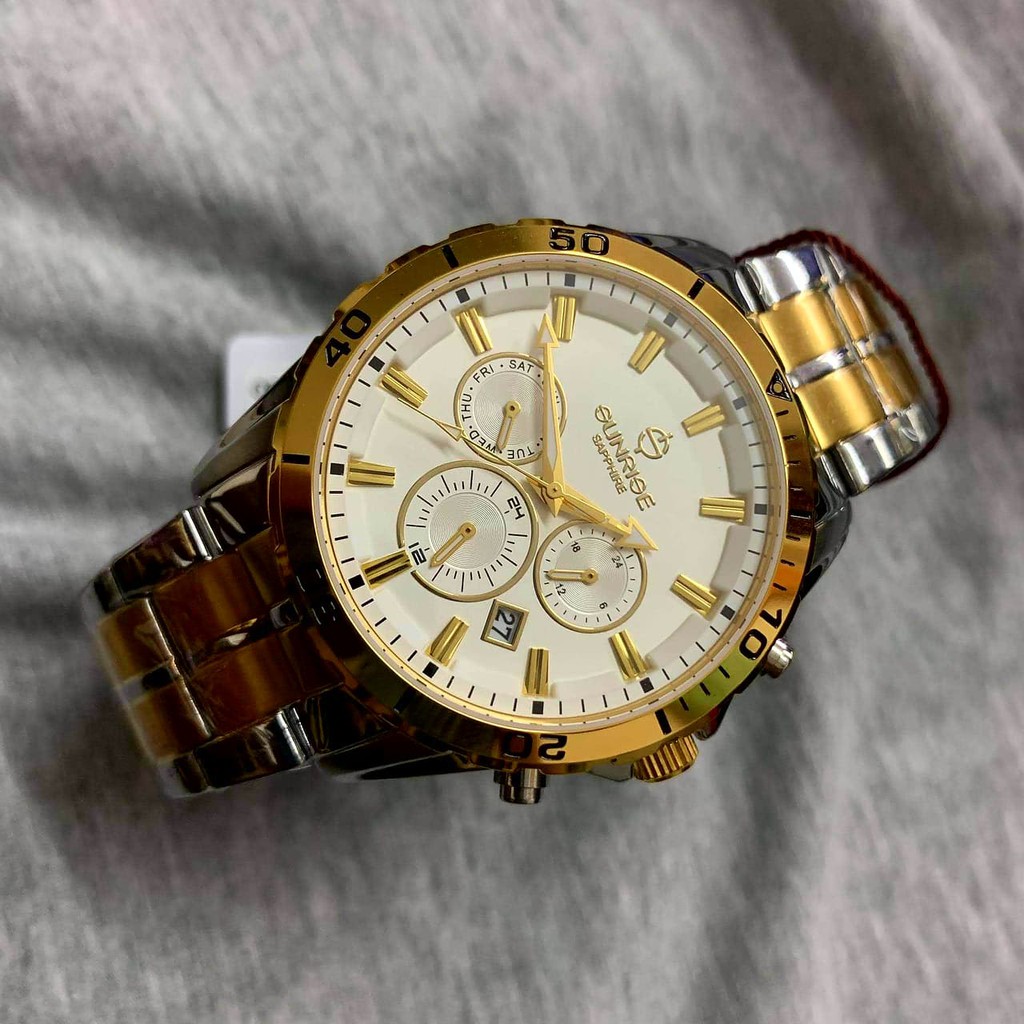 Đồng hồ Sunrise DM760SWA-SG-T kính saphire chống trầy, võ thép không gỉ mạ vàng sang