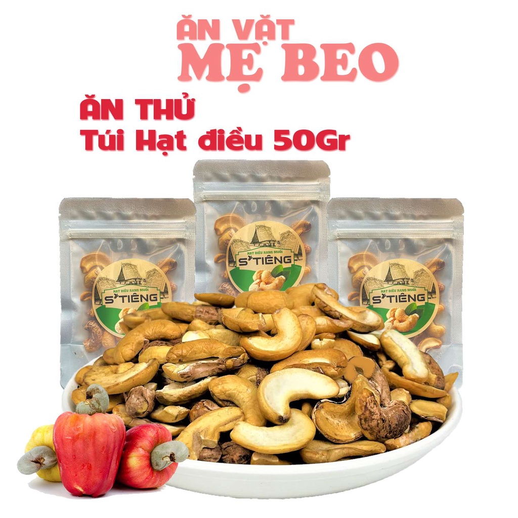 Hạt điều rang muối Bình Phước loại vở còn vỏ Túi Nhỏ 50gram ăn vặt ngon