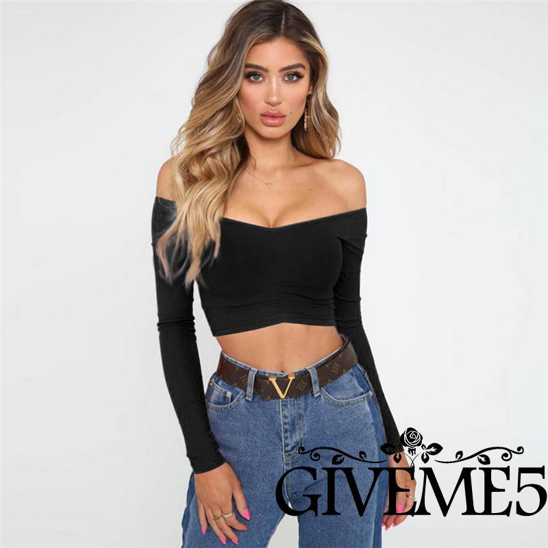 Áo Dệt Kim Tay Dài Hở Vai Gợi Cảm Cho Nữ