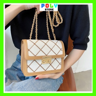 túi xách nữ,túi đeo vai đeo chéo đi chơi cao cấp da vân caro dây xích phối da.HQ16