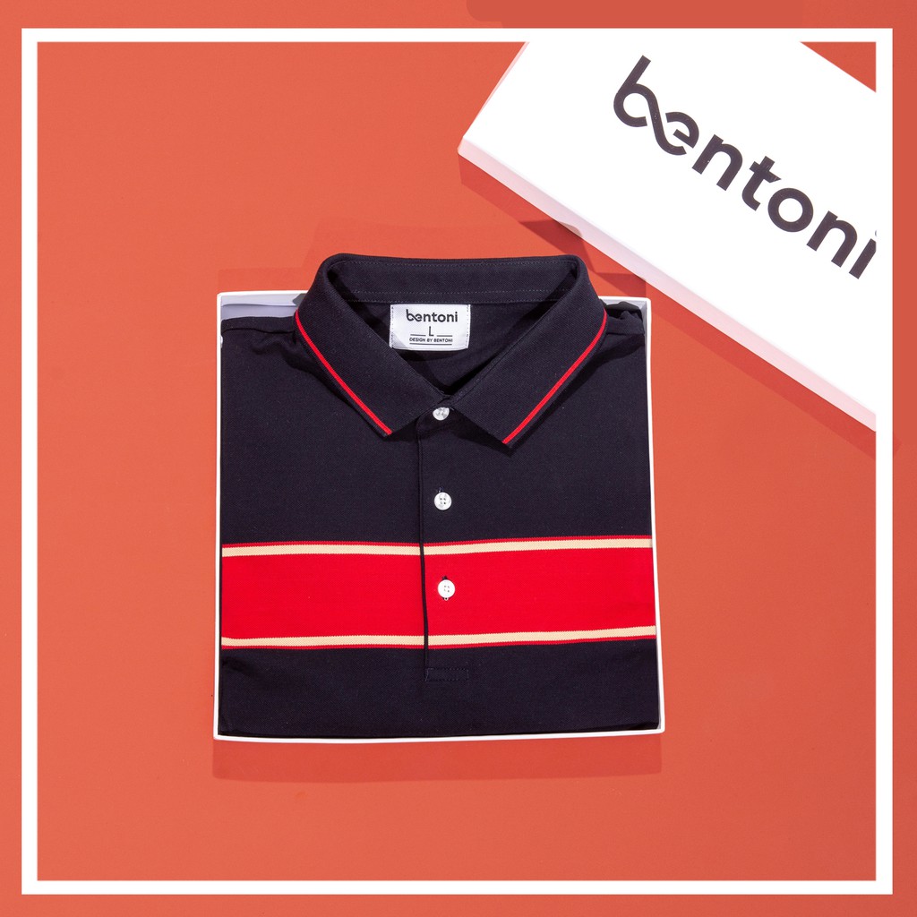 Áo Line Polo 2.0 Xanh than kẻ đỏ BENTONI AOXTBEN188