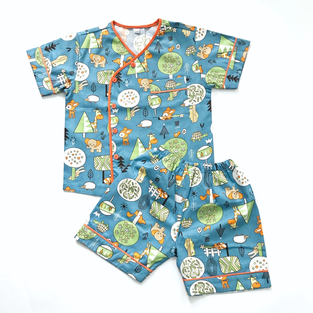 Bộ Pijama đùi cho bé vải Thô cotton mịn đẹp thoáng mát hút mồ hôi hình Các con thú size 10-45kg