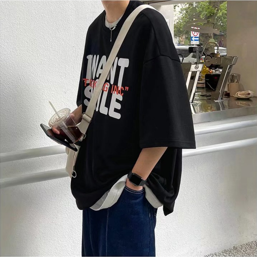 Áo Thun Nam Tay Ngắn In Chữ Thời Trang Hàn Quốc